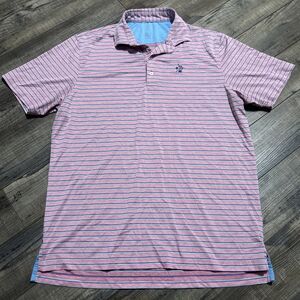 Johnnie-O Stretch Polo striped Pink Size L Golf Performance Preppy Pop Spandex